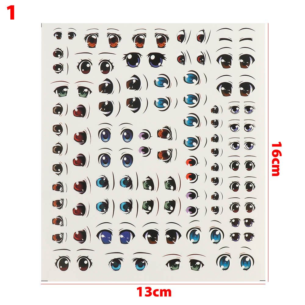 10 Pair Cute Cartoon Eyes Stickers Boy Anime Figurine Doll Face Organ Paster Decals DIY Glass Eye Chips Paper Doll Accessories: Gun Metal