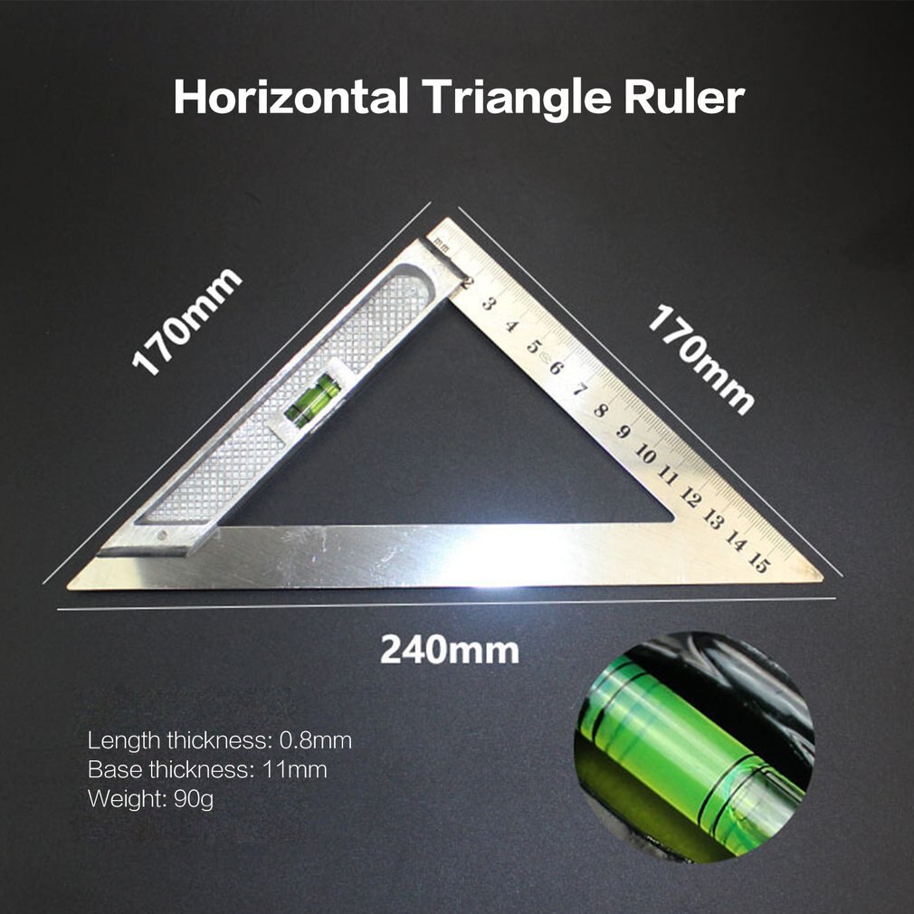 150MM Horizontal triángulo regla Triangular Regla de medición triángulo ángulo transportador herramienta de medición de nivel de burbuja