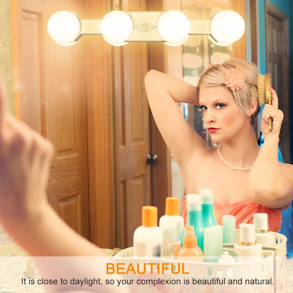 Bærbar spejl lys makeup lampe ledningsfri genopladelig lys med 4 led pærer justerbare
