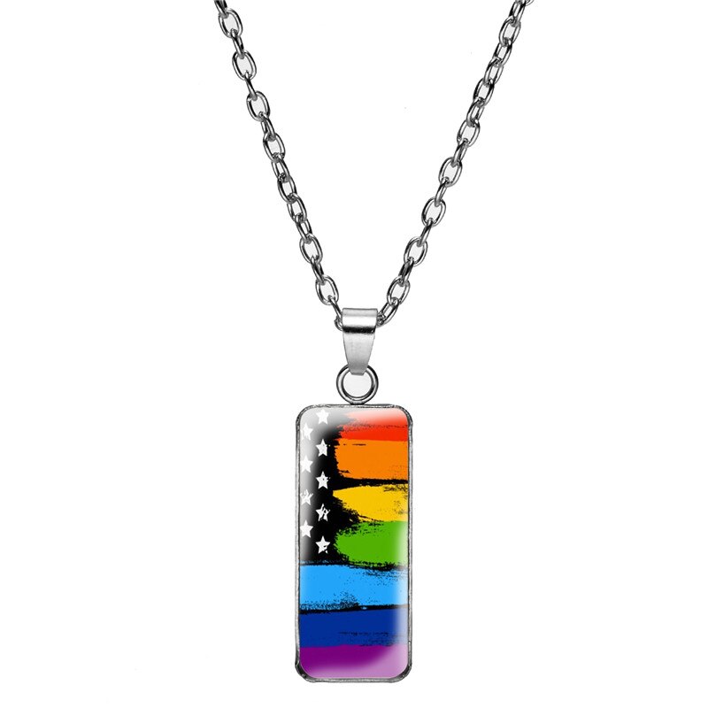 Lgbt Gay Pride Flags Necklace they Theirs Pronouns Rainbow Pride Flag Necklaces Pendant Art Print Rectangular Jewelry лгбт: Style 6