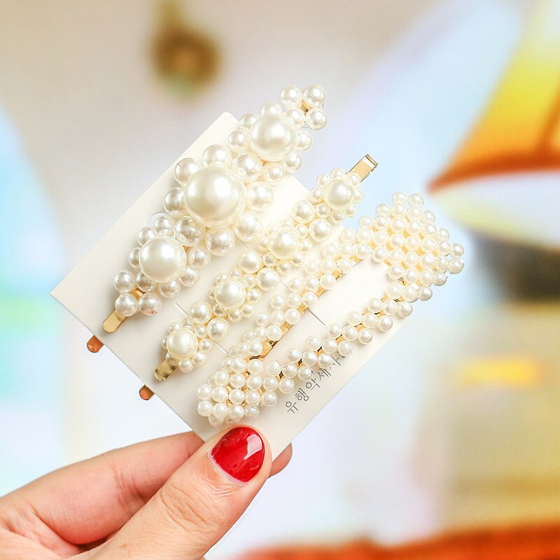1 conjunto coréia imitado pérola grânulos de cabelo clipes para mulheres doce menina barrettes hairpins acessórios para cabelo artesanal headwear hairgrip: H025-8