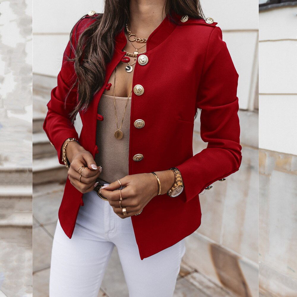 Höst dam kavaj kappa långärmad solid kostym knappkappa slim kontor dam slim jacka kavaj feminino