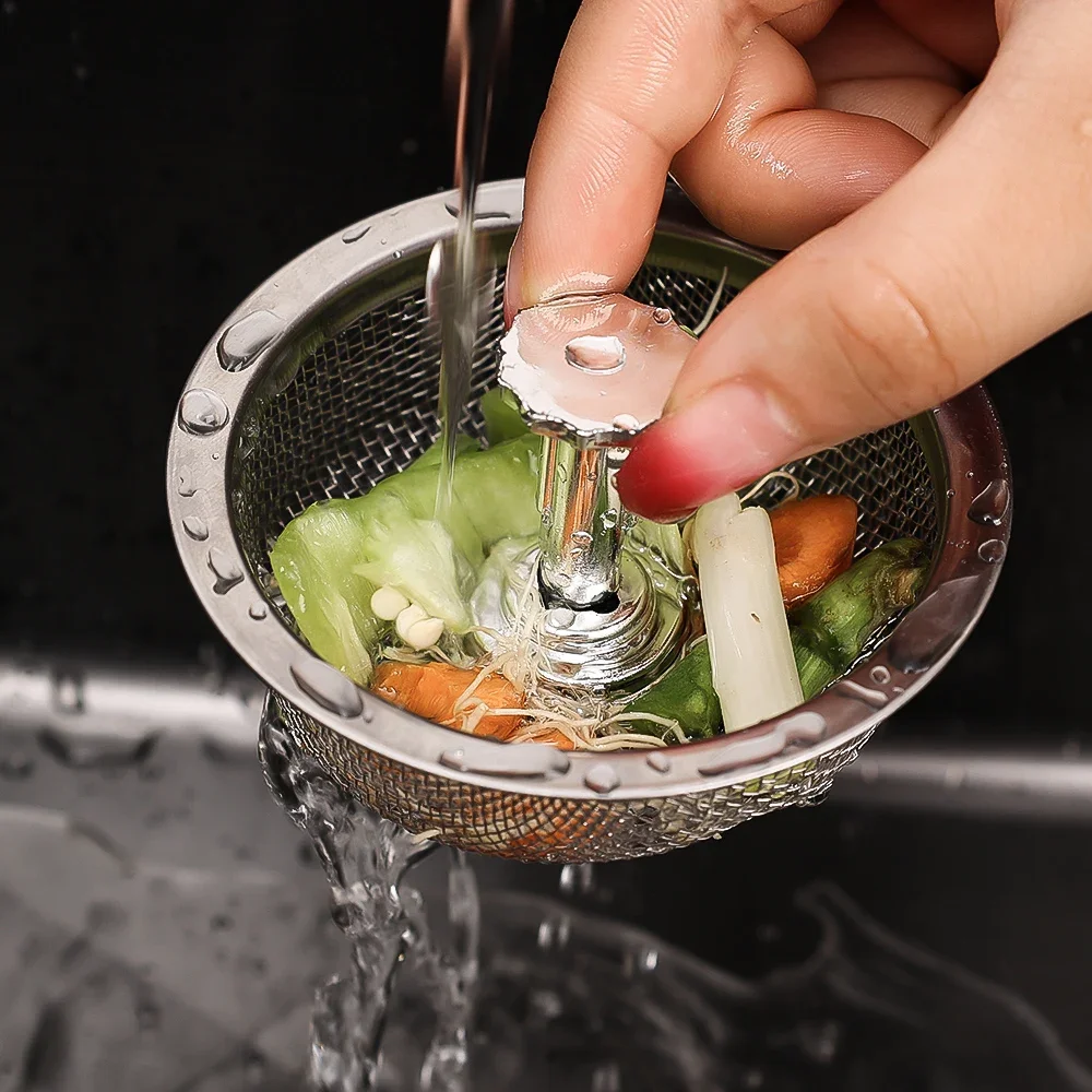 Kitchen Sink Sewer Strainer Basin Drain Stopper Stainless Steel Mesh Filter Waste Hole with Handle Stopper Basket Screen Hole