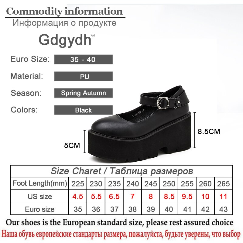 Gdgydh japońskie słodkie buty Lolita damskie buty na obcasie buty na koturnach dla studentów okrągła głowa czarna wodoodporna ozdoby metalowe