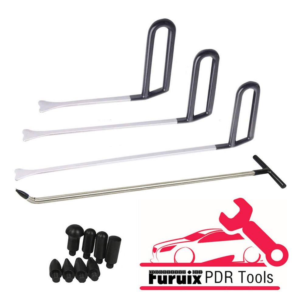 Furuix PDR Dent Removal Rods Tools Dent Repair Kit Rod Whale Tail tap down with R1 push hooks: Gold