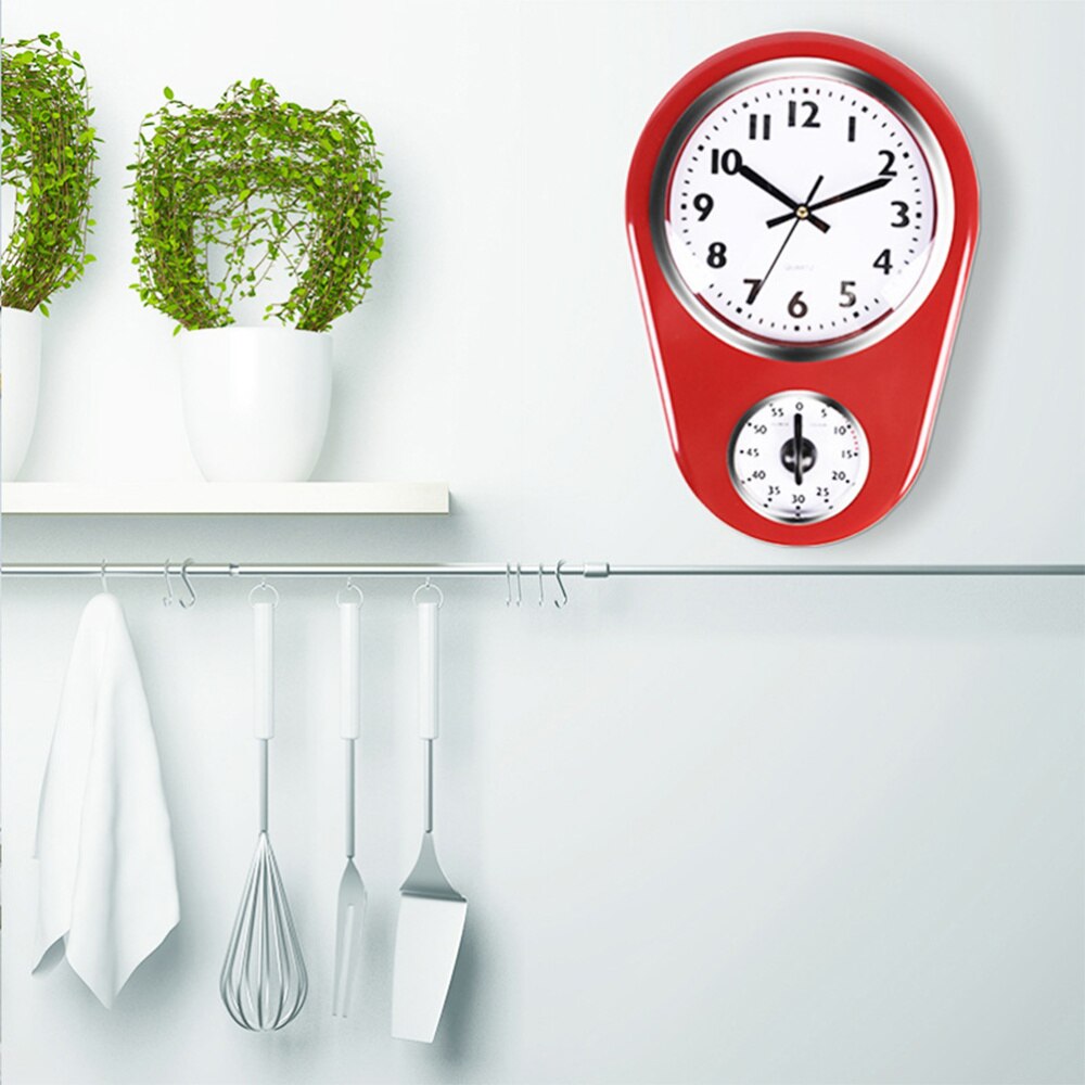 1pc Kitchen Timer Wall Clock Household Timer Modern Style without Battery for Home (Red): Red