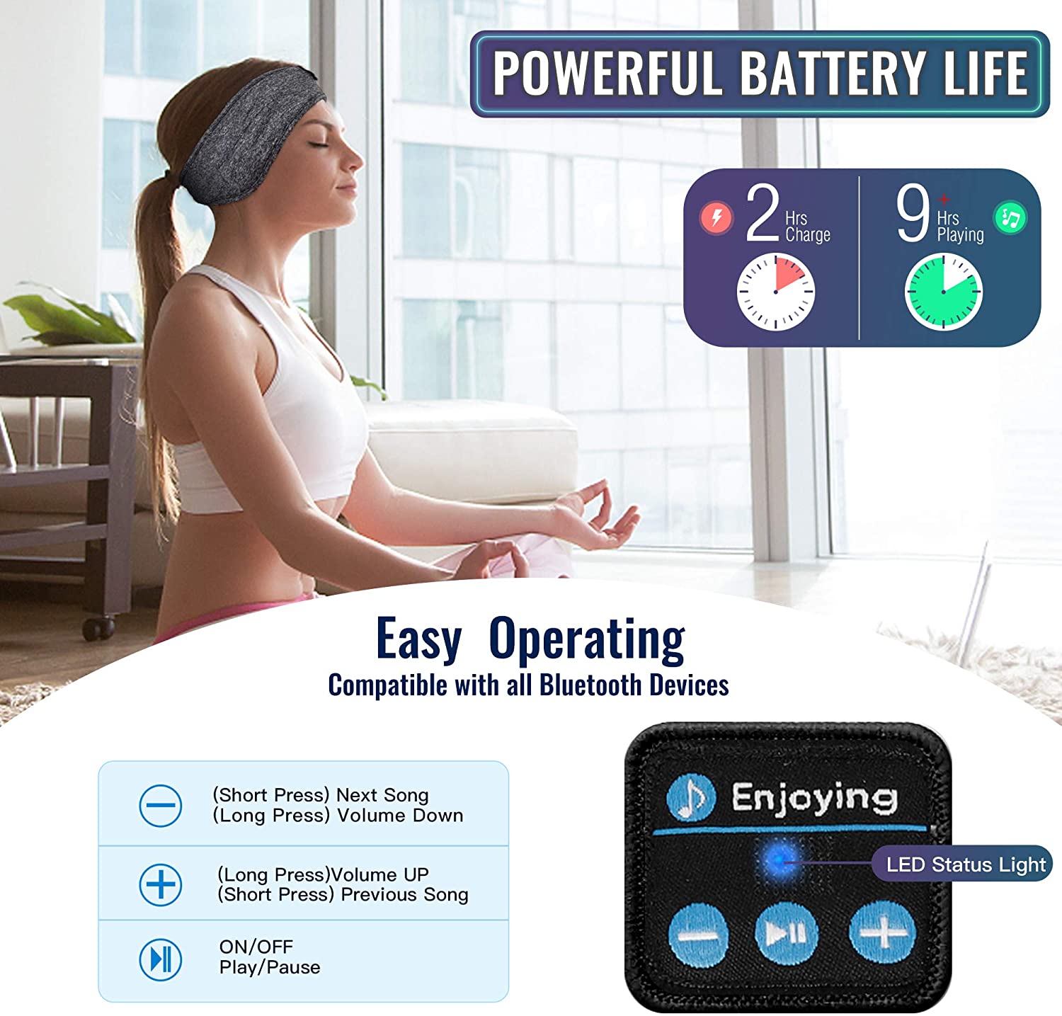 Auriculares finos con Bluetooth para dormir, diadema deportiva inalámbrica con altavoces para entrenamiento, trote, Yoga, insomnio, viajes, Verano