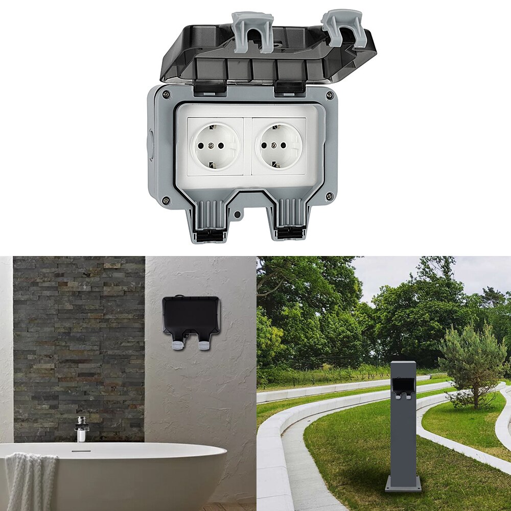 IP66 Weatherproof Waterproof Outdoor BOX Wall Socket 16A EU Outlet With Dual USB Charging Port External Installation