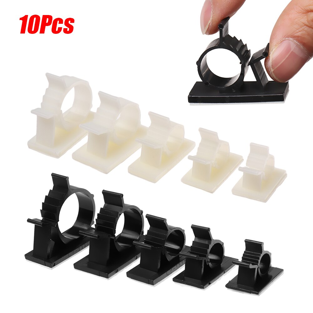 10 stk kabelklemmer selvklebende ledningshåndtering ledningsholder organisering skrivebord vegg ledning klemme fester spenne linje rask klemme