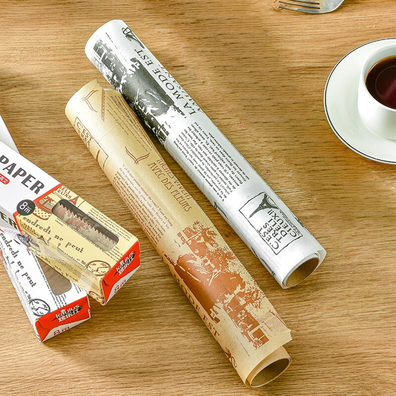 Rollo de papel absorbente de aceite para hornear o tapete de comida con cortador deslizante, fácil de cortar y papel de cocina antiadherente de 8M para herramienta de cocina de pan