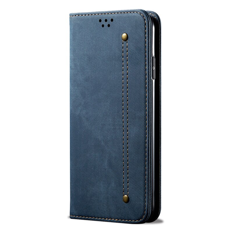 Denim Leather Wallet Cases For Xiaomi Redmi Note 10 5G Case Magnetic Book Flip Cover For Redmi Note 10 5G Card Holder Fundas: Deep Blue