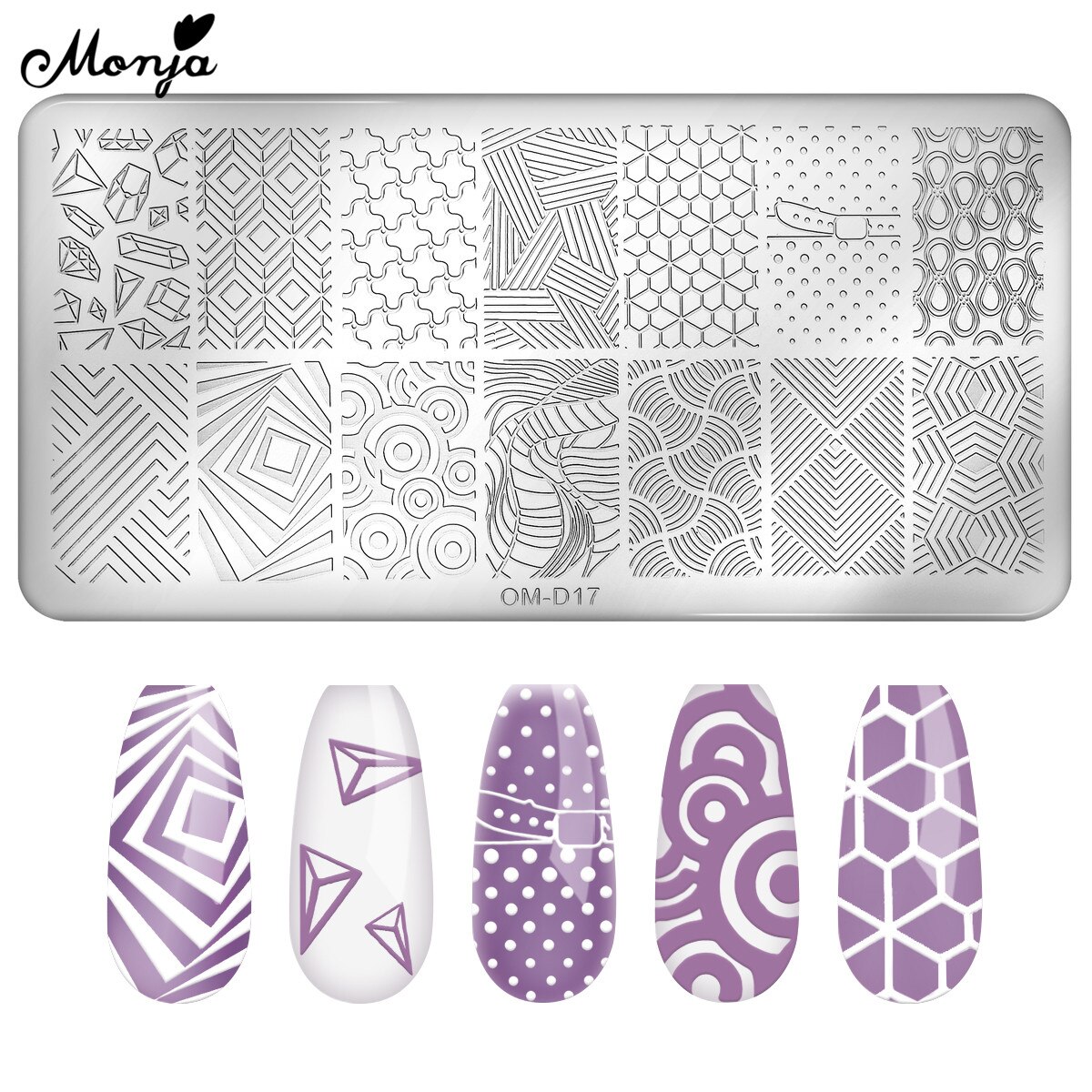 Monja 10 Stile Nagel Kunst Vorlagen Blume Ebene Streifen Geometrische aufbringen Stanzen Platten Druck Schablone DIY Manikübetreffend Werkzeug
