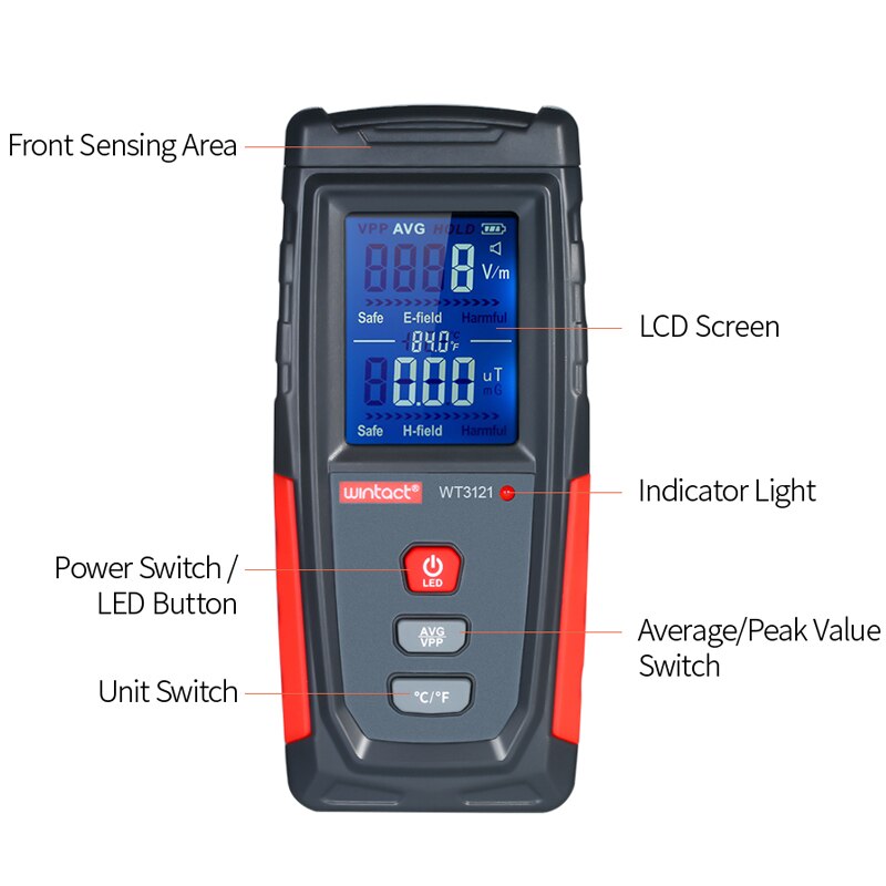 Elektromagnetisk stråling tester felt dosimeter detektor høj præcision håndholdt digital lcd emf meter elektrisk felt magnetisk