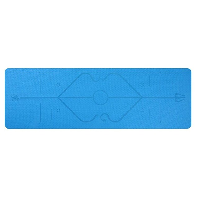 TPE Yoga Mat - 183x61x6mm - Position Line - Non-Slip - Beginner Fitness Pilates: Blue
