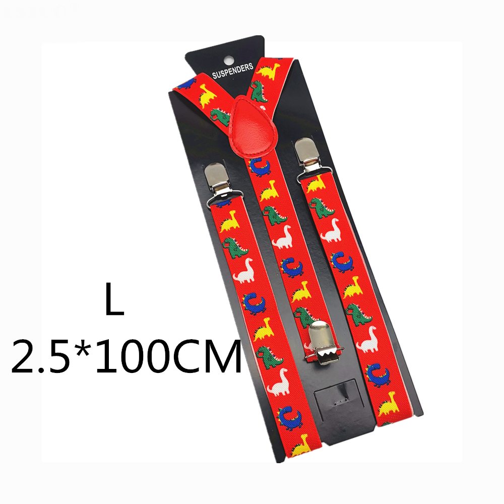 Tirantes ajustables para bebé y adulto, tirantes con Estampado de dinosaurios rojos, 2,5 CM de ancho, 3 clips, para niños, niñas, hombres y mujeres: 100cm