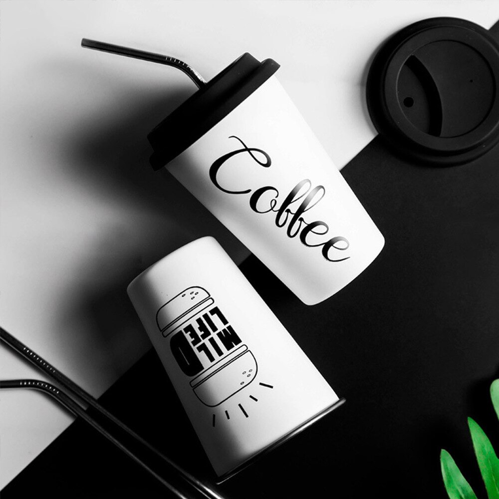 Draagbare Koffiekopje Mode Koffiekopje Rvs Cup Drinkbeker (Hamburg Wit Stijl)