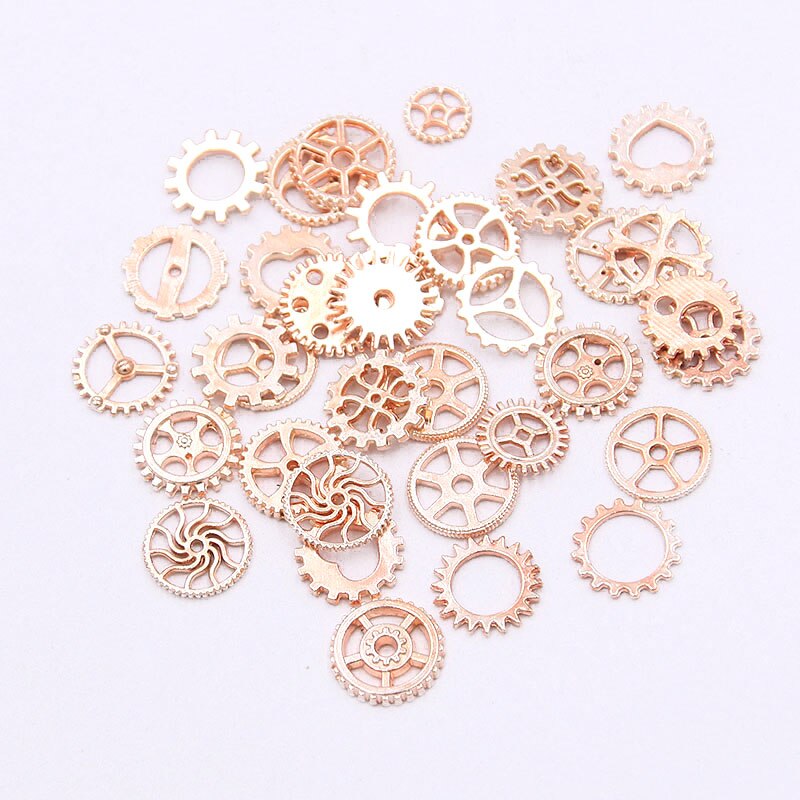 SÜßE GLOCKE 100Stck 10 Farbe 8-12mm Mini Größe mischen Legierung Mechanische Steampunk Zahnräder Getriebe Zubehör Für DIY Armbinde Schmuck: Rose Gold Farbe