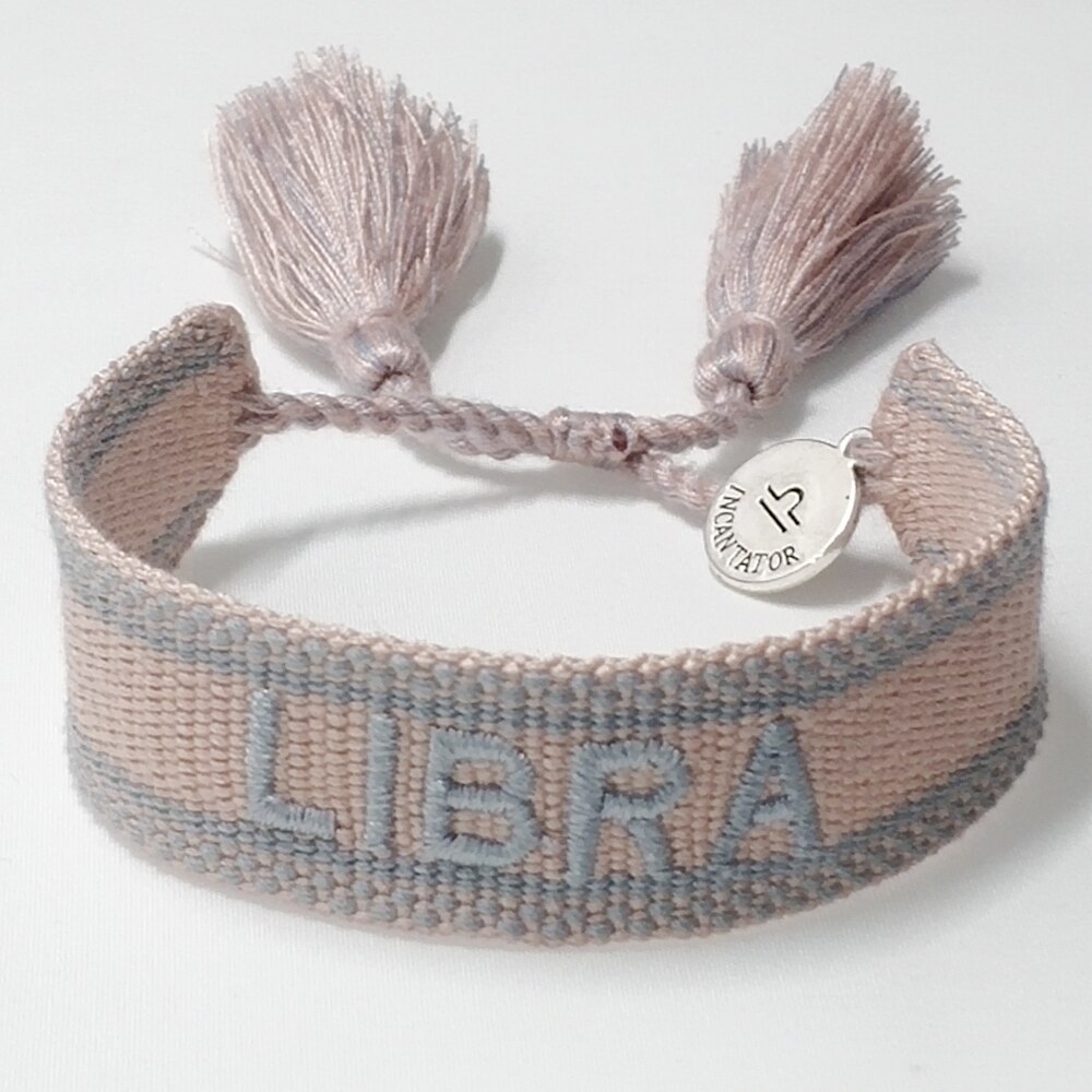 Bracelet tressé en coton, en tissu brodé à la main avec glands, taille réglable: LIBRA