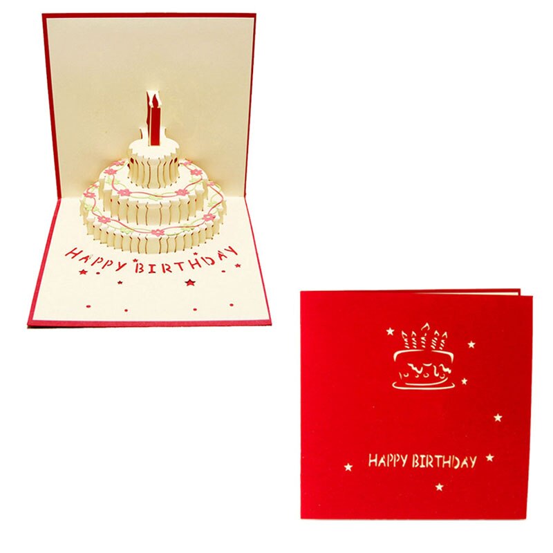 3-Ebene Geburtstag Kuchen 3D Pop hoch Gruß handgefertigt Kirigami Karten Geburtstag Karten gute: rot