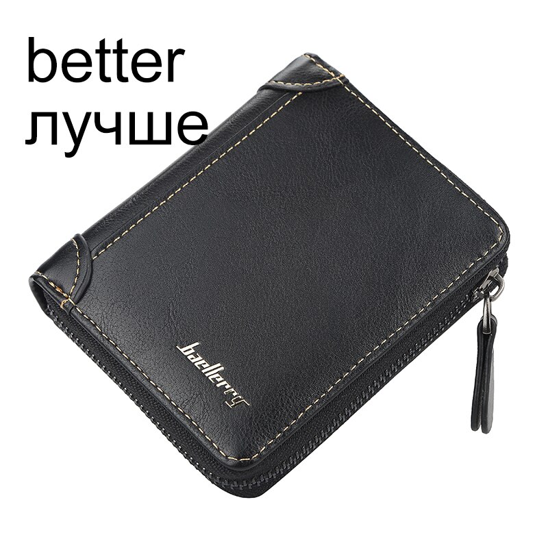 Baellerry Vintage Top Men Wallets Leather Card Holder Wallets and Purses Black Brown Small Wallet: Black-S-Better