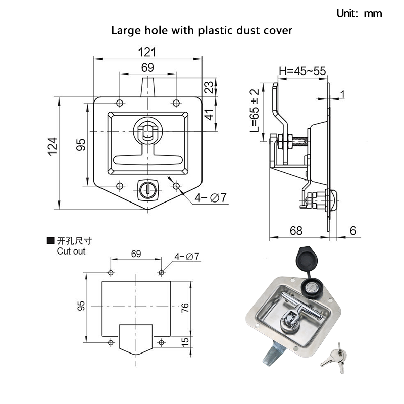 Serrure de panneau robuste en acier inoxydable, armoire industrielle, boîte à langue en forme de T, véhicule d'ingénierie, serrure de véhicule spécial: MULTI