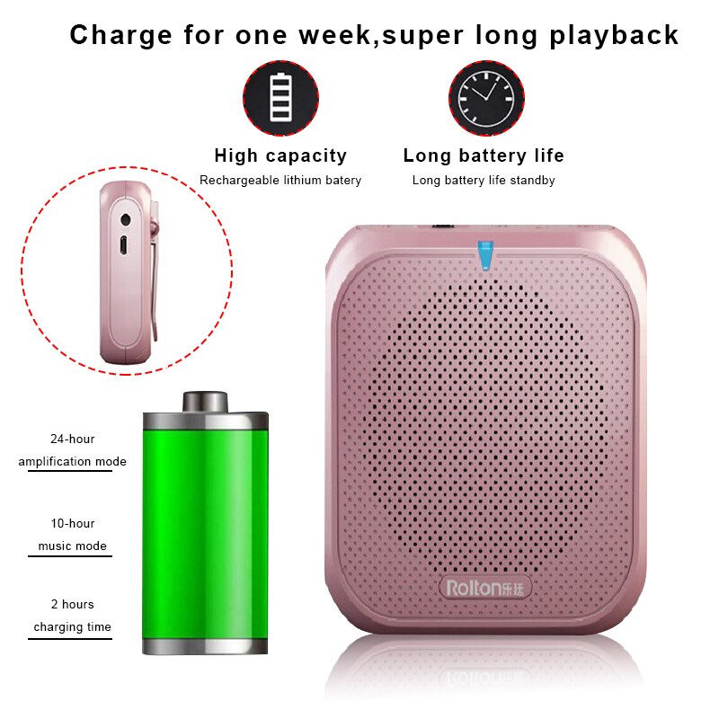 Rolon K400-Amplificador de voz portátil, megáfono con micrófono con cable, altavoz, MP3, entrenamiento de profesores