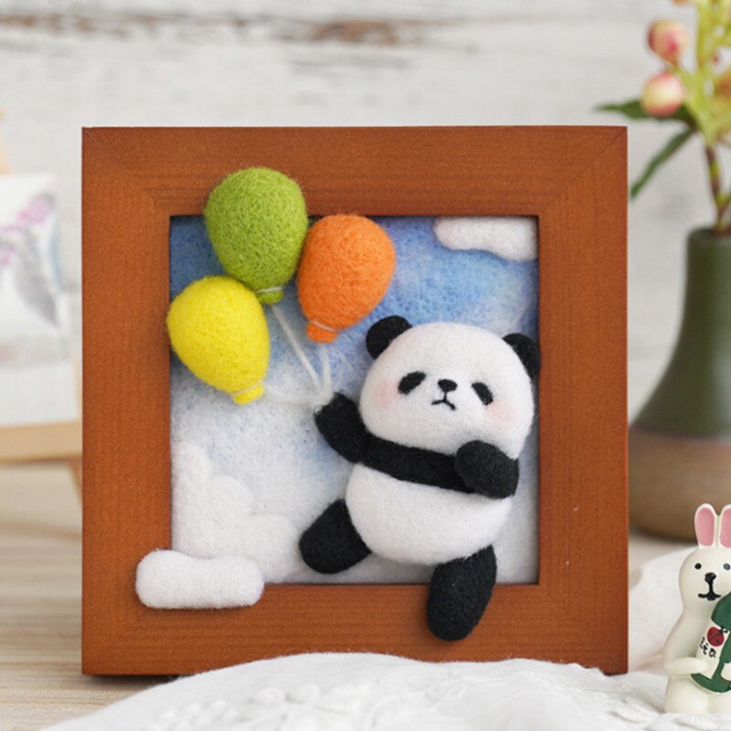 Non Fini Kit Feutrine Panda Hamster Animal Mignon Laine Feutrage À L'aiguille Fait Main BRICOLAGE Poupée Jouets Paquet de Matériel de Cadre Photo: Balloon panda