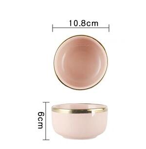 Ensemble de dîner en céramique de luxe couleur bleu foncé ou rose: assiette de dîner + assiette d'accent + bols + cuillère adge en or: 4.5 inch bowl pink