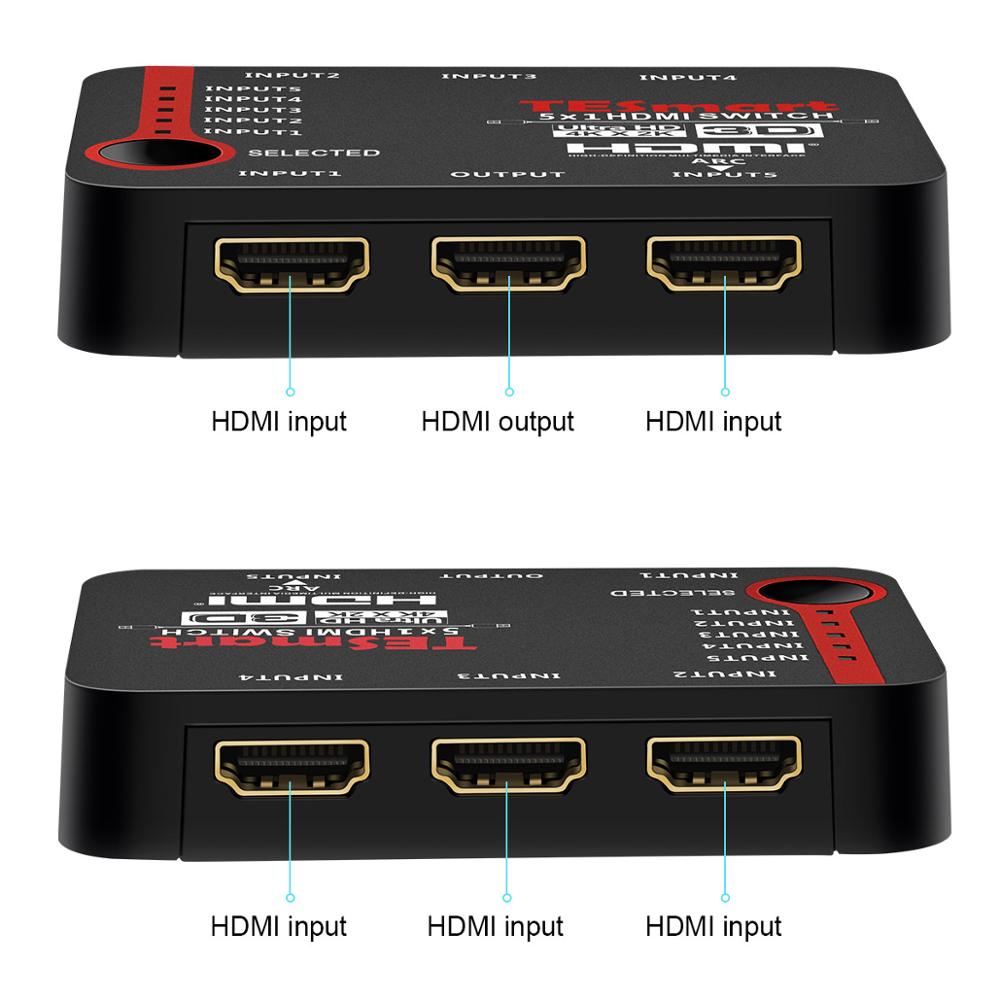 5 ports HDMI Switches 5 in 1 HDMI Switch HDMI Switch Splitter fulled support HDTV 3D 4K Black
