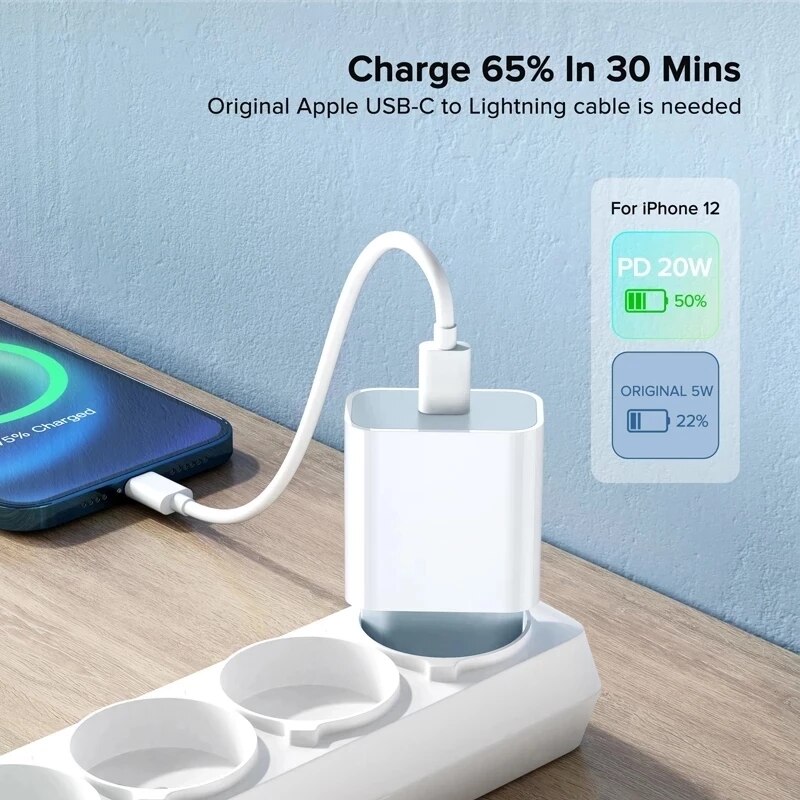 For Apple Original 20W Fast Charger For iPhone 13 12 11 XS XR SE Pro Max Mini PD Quick Charger USB C To Type C Fast Charge Cable