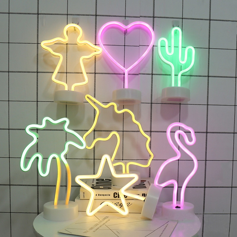 Neon nattelys hjerte/stjerne/ananas/kaktus batteridrevet skrivebordslampe mors dag/valentin hjemmepynt  k1128 d