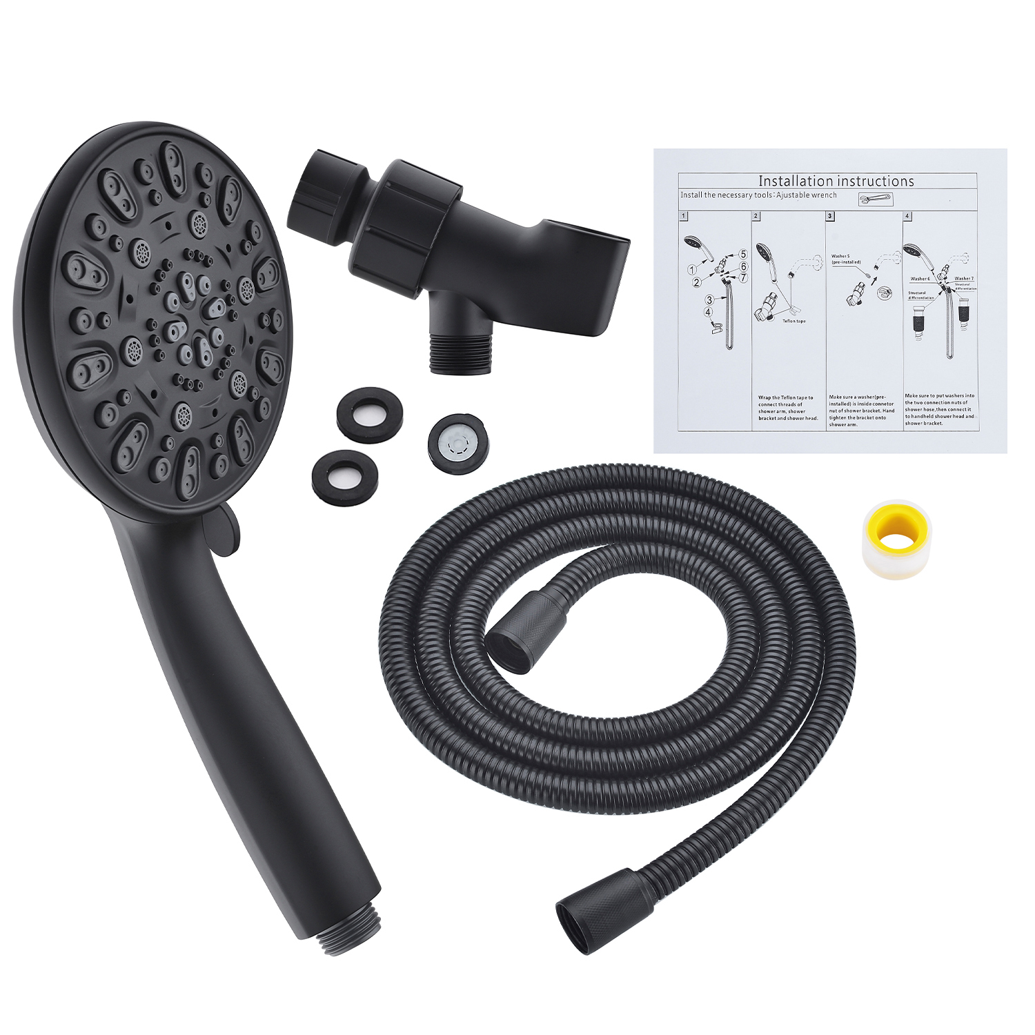 7 Function High Pressure Rain Shower Sprayer Set ABS Hand Held Shower Head Chrome Plated/Brushed Nickel Bathroom Shower Set: Matte Black