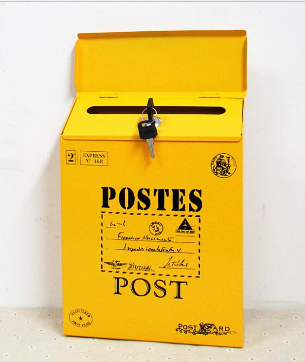 Metalen Brievenbus Met Slot Muur Suggestie Doos Koffie Winkel Decoratie Bruiloft Bar Postbus Brief Mail Box Woondecoratie: yellow 1