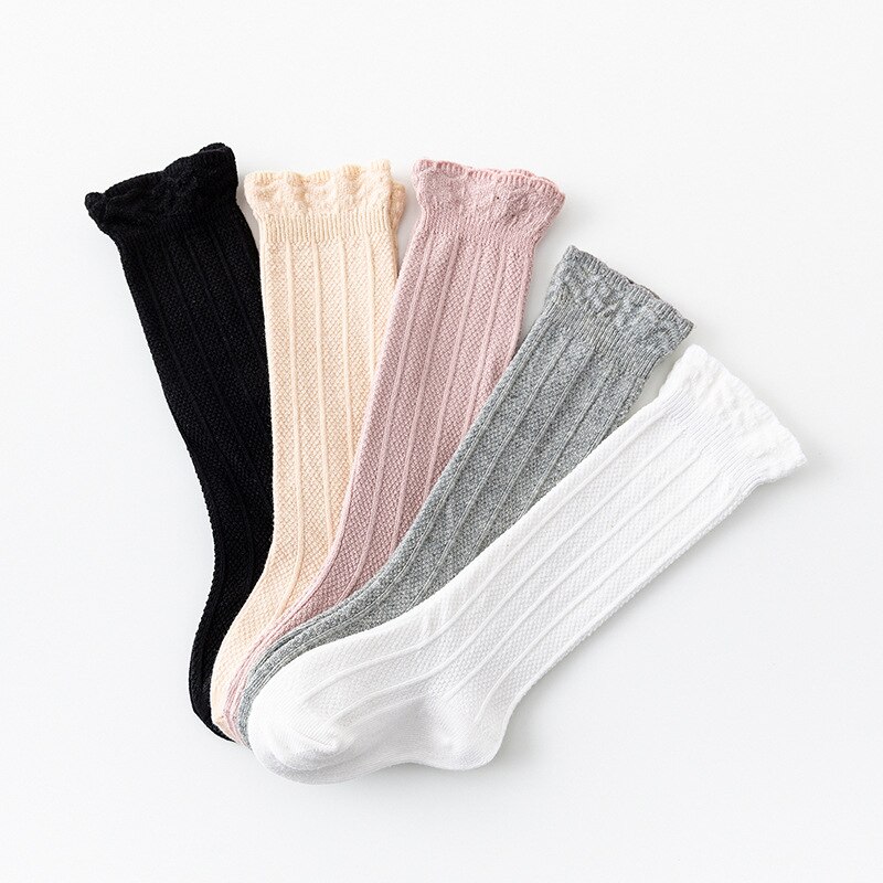 Chaussettes d'été en coton, tricotées, longues, chaussettes hautes, en dentelle, pour enfants et filles,