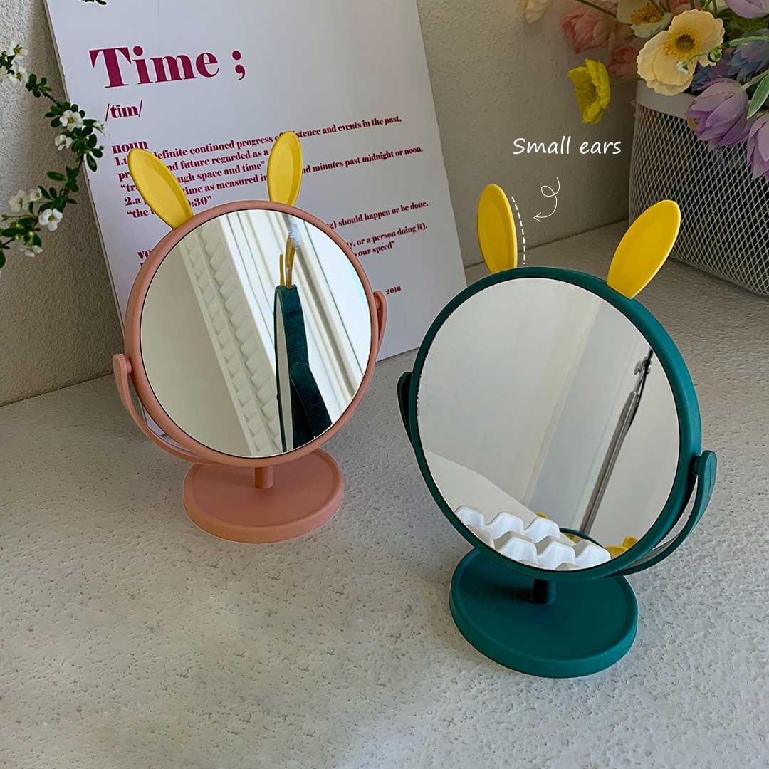 Espejo de maquillaje con orejas de conejo y gato para el hogar, accesorio de tocador pequeño para dormitorio, escritorio y oficina, bonito