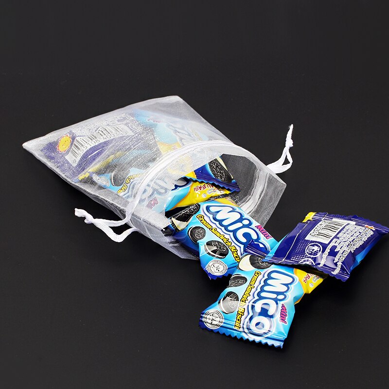 50 sztuk z przeźroczystej organzy torby szuflady etui na biżuterię torba do pakowania prezentów worek na cukierki na ślub bal Party Decor tiul tkaniny 7x9CM
