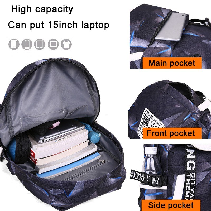 Geometric Print Men Backpack 15.6 Inch Laptop Backpacks Large Capacity Travel Backbag School Bags For Teenager Boys Mochila