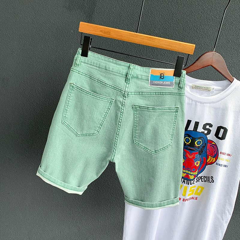 Green Denim Short Men Short Summer Cargo Jeans Short Men Casual Brand Classic Beach Men Hole Ripped Shorts