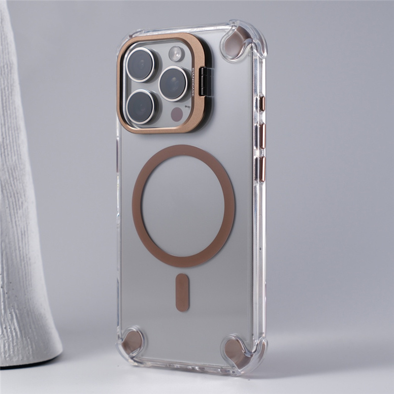 Luxe Lenshouder Clear Magsafe Telefoonhoesje Voor iPhone 16 15 14 15 Pro max Hoek Anti-val Schokbestendige Cover voor Draadloos Laden: Bruin / Voor iPhone 16