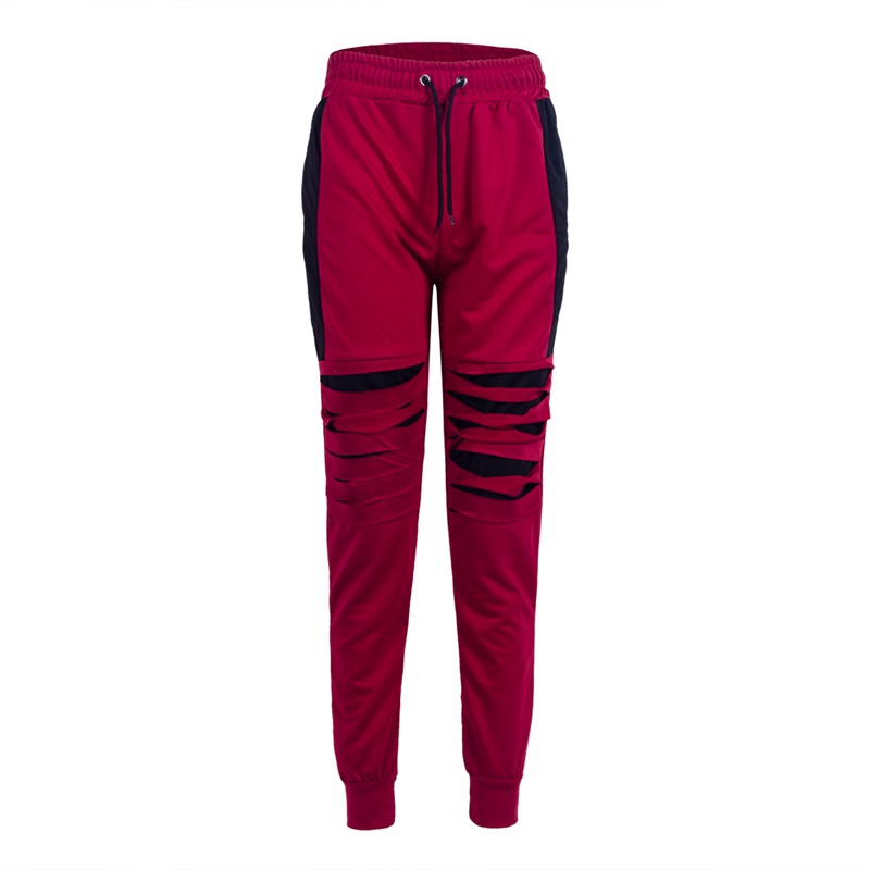 Men Gym Slim Fit Trousers Tracksuit Bottoms Skinny Jogger Sweat Track Long Pants: Red / S