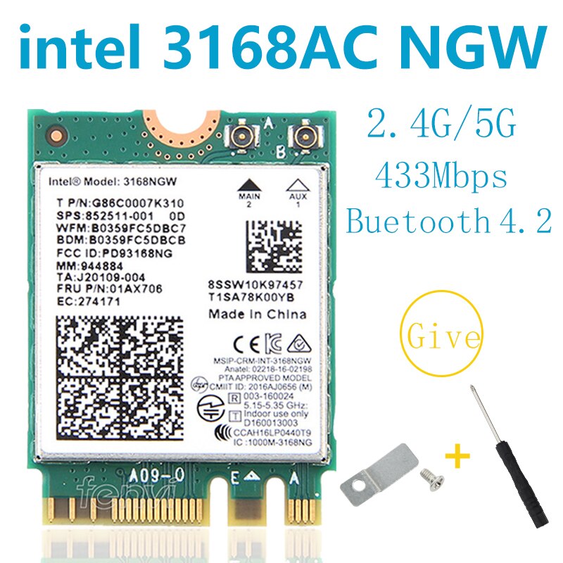 Wireless network card AX210 tri band 5374M Bluetooth5.2 supports 6G AX200 AC9260 8265 8260 7265 7260 3168 3165 3160 WI-FI card: Intel3168AC NGW