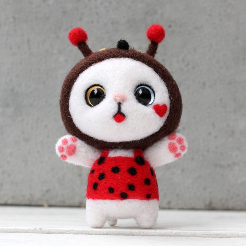 Mariquita gato lana manualidad de fieltro DIY sin terminar Poked Set Handcraft aguja Material 40JA