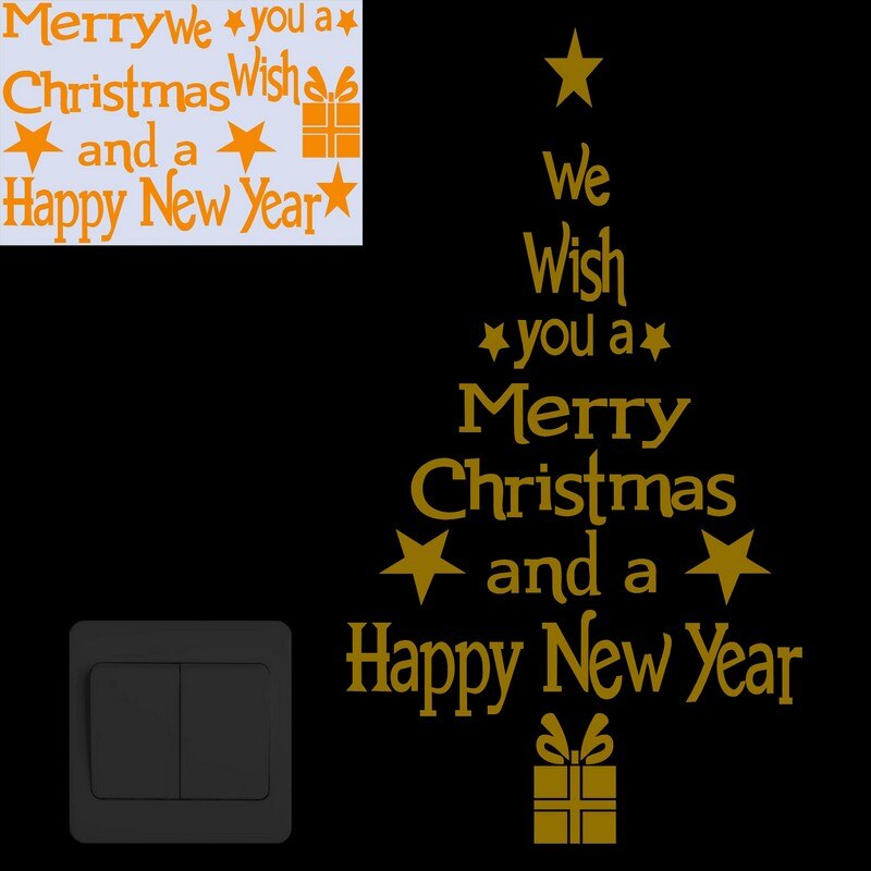 Merry Christmas Tree Glow in the Dark Wall Stickers Happy Year Shop Window Home Decor Switch DIY Decoration Luminous Sticker: OY
