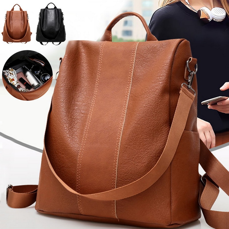 Women Backpack Stylish Travel PU Leather Zipper Lady Schoolbag Anti Theft Female Tote Backpack Shoulder Bag