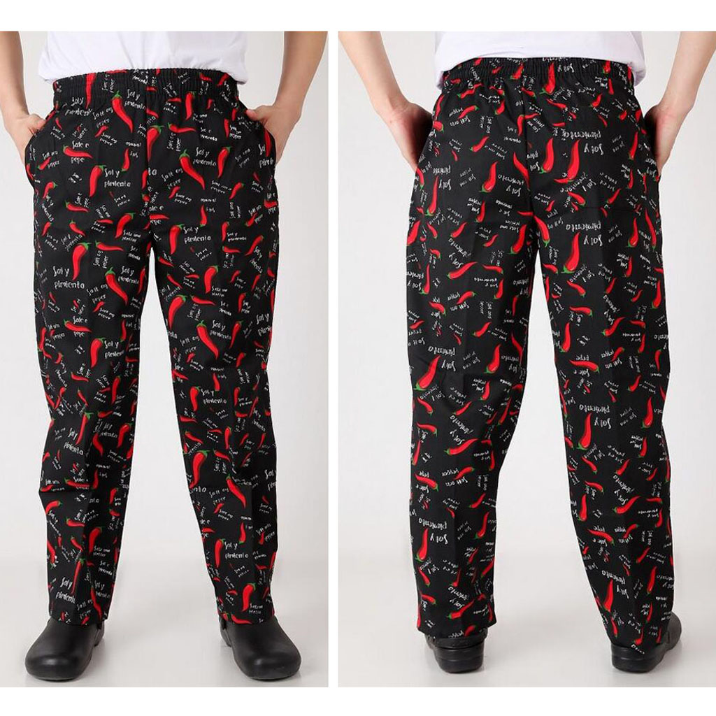 Men Women Baggy Chef Pants Uniform Loose Fit Cargo Pants Restaurant Kitchen Elastic Waistband Work Trousers