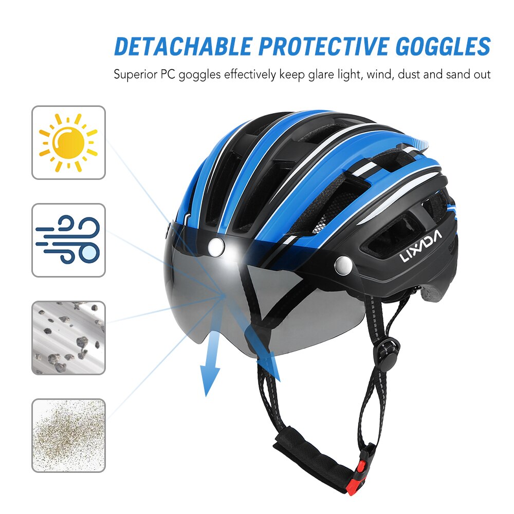 Lixada Mountain Bicycle Bike Helmet Motorcycling Helmet Back Light Detachable Magnetic Visor UV Protective Bike Helmet Cycling