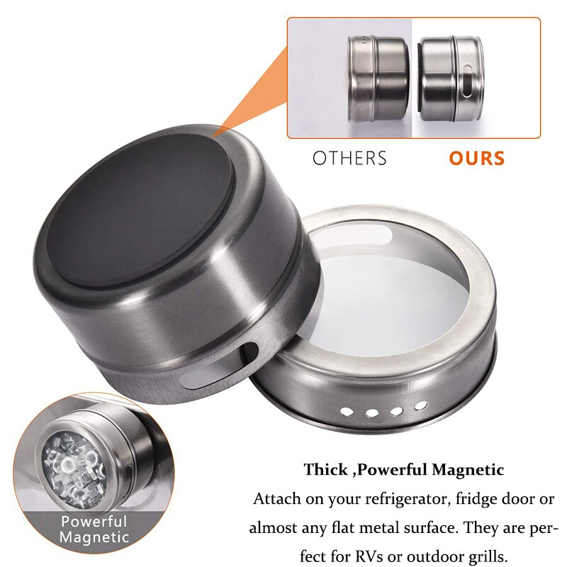 6/9/12 Pieces Magnetic Spice Jars Stainless Steel Salt Tins Pepper Shakers Spice Jar Rack Organizers Container With Base Labels