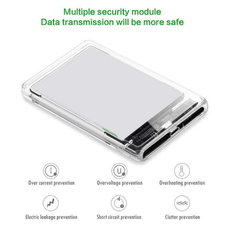 VKTECH Portable 2.5 inch Transparent Hard Disk Case USB 3.1 Gen 2 Type-C to SATA HDD SSD Mobile Enclosure Mobile Hard Disk Box