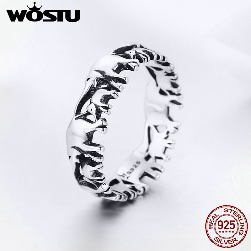 WOSTU Tier Elefanten Familie Ring 925 Sterling Silber Finger Hochzeit Ringe Für Frauen Party Schmuck FIR344