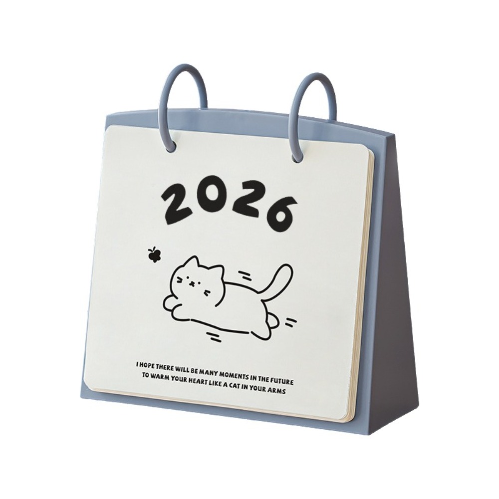 Plastic 2026 Desktop Kalender Cartoon Draagbare Staande Flip Kalender Kat Patroon Stabiele Basis Dagelijkse Planner Thuis: WIT